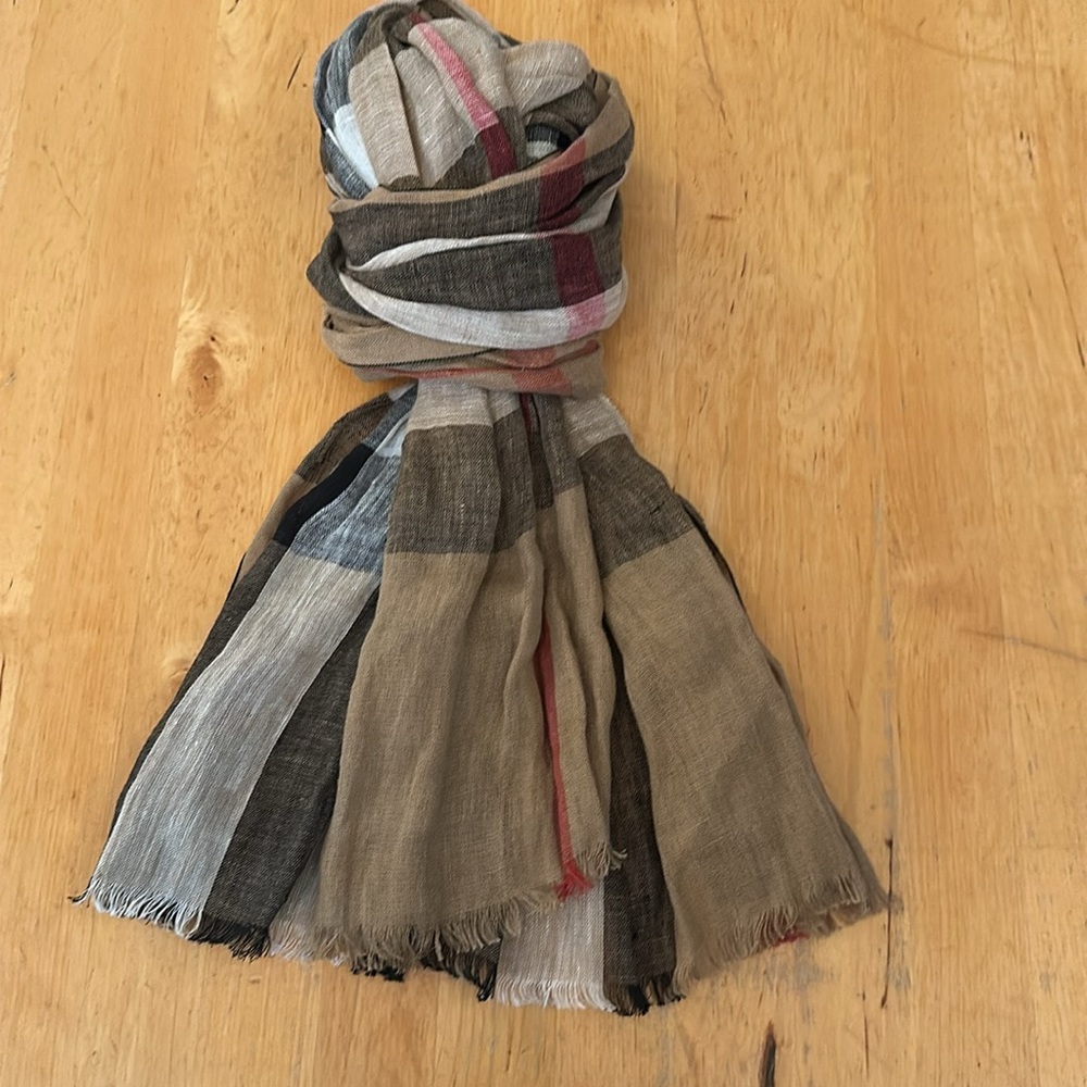 Burberry Linen Plaid Rectangle Scarf Authentic Vintage